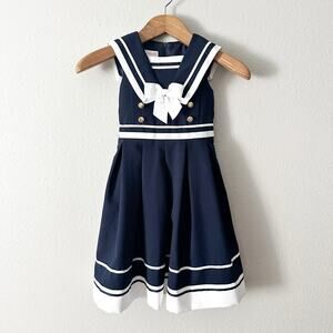 Bonnie Jean Girls' Sailor Nautical Dress Girls Size 6X navy white